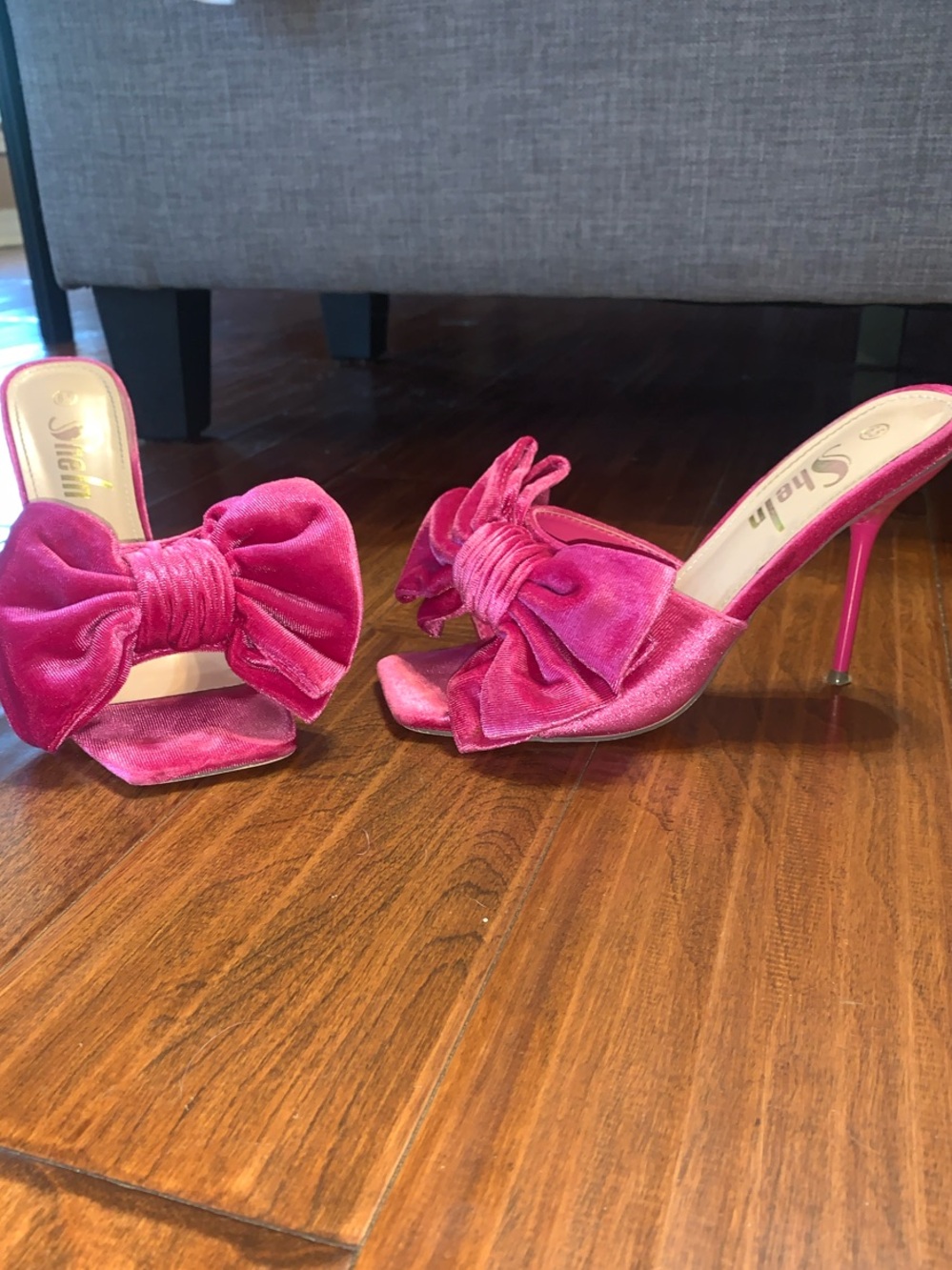 SHEIN Barbie Pink Velvet Bow Slide Stiletto Heels